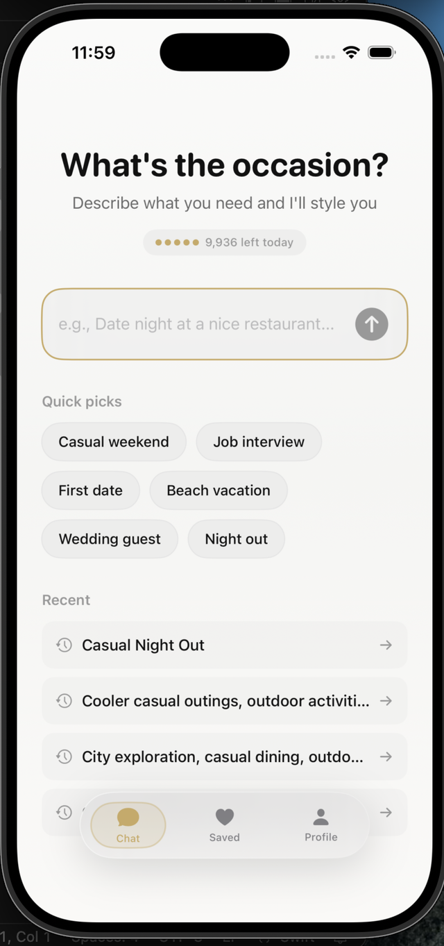 Curate app interface